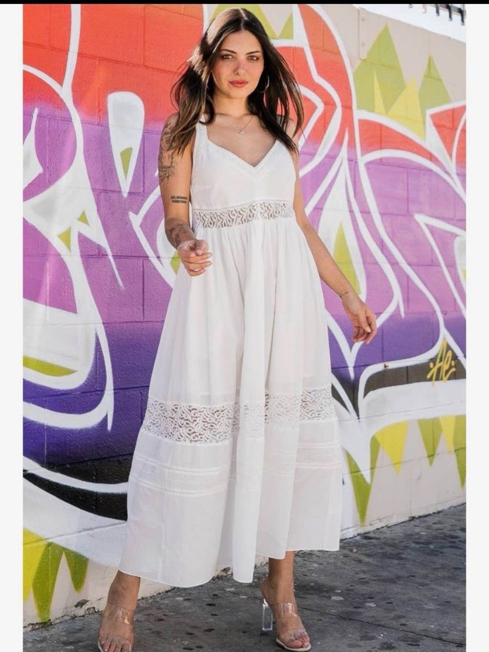 White Lace-Trim Maxi Dress - Elegant Summer Midi for Women